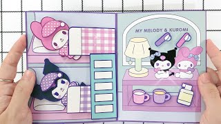 💸paperdiy💸 KUROMI and MYMELODY Goes to Sleep 🛏  Paper Play  BIG QUIET BOOK [upl. by Adias]