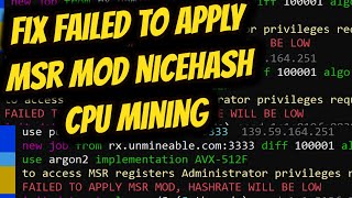 Failed to Apply MSR mod Nicehash Fix CPU Mining [upl. by Bobbye]