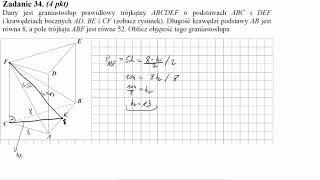 Dany jest graniastosłup prawidłowy trójkątny ABCDEF o podstawach ABC i DEF i krawędziach bocznych AD [upl. by Ettevahs514]