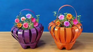 Amazing Basket Flower Pot from Recycled Plastic Bottle  Plastic Bottle Flower Vase Craft  DIY [upl. by Lorette34]