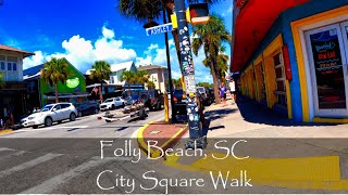 Walking Folly Beach SC  City Square Near The Ocean  4K [upl. by Irpak]