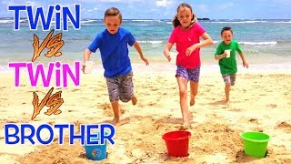 Twin VS Twin VS Brother BEACH GAMES CHALLENGE in Hawaii  Kids Fun TV [upl. by Stock524]