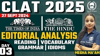 CLAT English 2025 Editorial Analysis  Day 03  Reading  Vocabulary  Grammar  Idioms [upl. by Kandace]