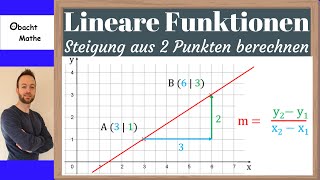 Steigung einer Geraden aus 2 Punkten berechnen  Lineare Funktionen  einfach erklärt  ObachtMathe [upl. by Eninej]