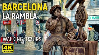 4K Barcelona Spain La Rambla Walking Tour • February 2023 [upl. by Foote]