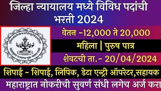 जिल्हा न्यायालय मध्ये विविध पदांची भरती 2024  DLSA Recruitment 2024  DLSA Bharti 2024  DLSA [upl. by Sander816]