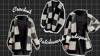 My first crochet project  PATCHWORK CARDIGAN grey black amp white  hijabi friendly [upl. by Hilbert]