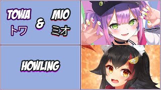 【常闇トワ Tokoyami Towa ft Ookami Mio 大神ミオ】  Howling【Lyrics】【3DLIVE】 [upl. by Ellehsad]