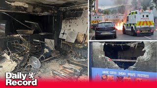 Belfast riots see cafe and supermarket burnt out during night of disorder in Northern Ireland [upl. by Karyn660]