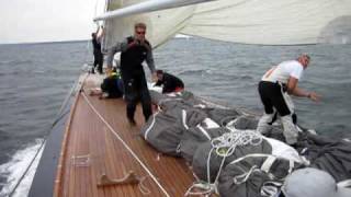 Spinnaker takedown onboard the J Class Yacht Hanuman [upl. by Lexis208]