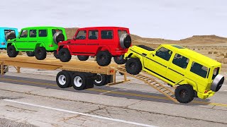 Double Flatbed Trailer Truck vs Speedbumps Train vs Cars Tractor vs Train Beamng Drive469 [upl. by Eenaffit598]