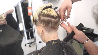 SUPER HAIRCUT  STACKED BLONDE PIXIE BOB CUT WITH UNDERCUT [upl. by Jan]