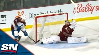 Avalanches Mikko Rantanen Steals Pass From Connor Ingram To Score Wraparound Goal [upl. by Ahsirhcal]