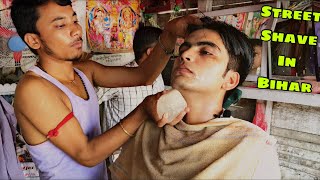 Indian Barber Street Shave In Bihar  ASMR  PUREMASSAGE  Alum Treatment [upl. by Wanonah]