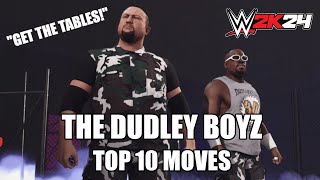 THE DUDLEY BOYZ TOP 10 MOVES  WWE 2K24 [upl. by Fishback764]