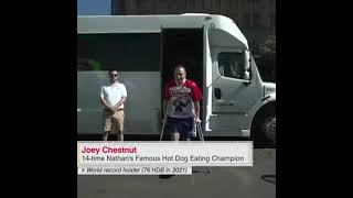 Joey Chestnut enters ON CRUTCHES for a chance at a 15th title 💪 [upl. by Oca131]