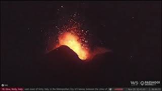 Nov 19 2023 night Strombolian eruptions from Etna volcano [upl. by Helprin]