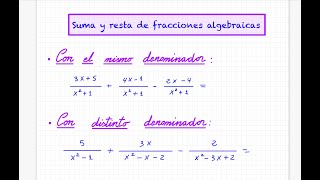 Suma y resta de fracciones algebraicas [upl. by Anitnerolf142]