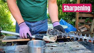 Hand Sharpening Stihl Hedge Trimmer Blades for the Kombi Tool  Stripping it Down amp Building it Back [upl. by Ramin]