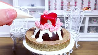 Miniature Edible Heart Chocolate cake with candy roses  mini food ASMR [upl. by Tinor]