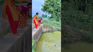 Two Village Woman Catch Fish by Hook From Road Side Canal With Beautiful Nature fishingmethods [upl. by Gascony271]