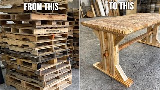 Farmhouse Dining Table Made Entirely from Pallets [upl. by Ereynihc]