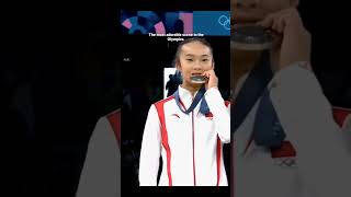 🤭Zhou Yaqin medal biting😻 cute moments in Olympics 2024  paris paris2024 olympics olympics2024 [upl. by Andromada]