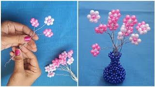 DIY Beads Flower Making  DIY  Beaded Flower tutorial  How to make Bead flower Pearl Beaded Craft [upl. by Einneb]