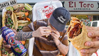 EATING GOAT BIRRIA AT A MEXICAN MEAT MARKET TACOS TAMALES LENGUA CABEZA SANTA ANA [upl. by Anglo]