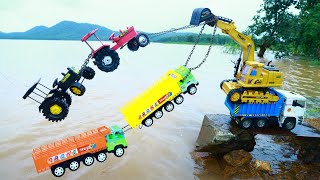 New Double Dumper And New Two Tractor Accident Pulling Out Jcb Gadi  Tractor Cartoon video  CS Toy [upl. by Trescha]