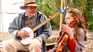 BEST CIVIL WAR FIDDLER BANJO PLAYER DUO  Come Back Katy by Jed Marum with Tiny Fiddler Samantha [upl. by Etteraj]