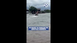 Annapolis residents use boats to navigate flooded streets [upl. by Solenne]