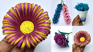 4 Types Of Flowers  Beautiful Foam Paper Flower Making at Home  Home Decoration Craft  DIY Crafts [upl. by Aicenat]