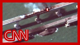 Satellite images show Crimea bridge before and after explosion [upl. by Edbert]