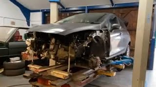 REPAIRING CHASSIS DAMAGED 2019 FIESTA ON THE JIG PT FRAME MACHINE PT 2 [upl. by Lenahtan290]