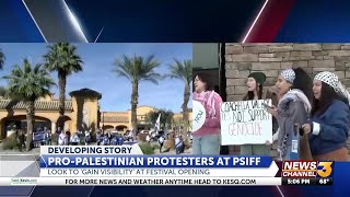 Pro Palestinian protesters aim to gain visibility at the Palm Springs Film Festival [upl. by Avner78]