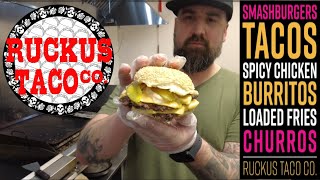 How to make a SMASH BURGER Ruckus Taco Co [upl. by Ardnaeed686]