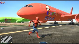 Airplane and Spiderman Running  Aeroplane Colors RED and Green in GTA 5 [upl. by Nnylylloh]