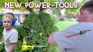 NEW POWER GARDENING TOOLS FOR KIDS  Hedge Trimmer String Trimmer Leaf Blower [upl. by Nuahs8]