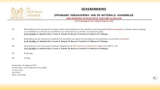 29 AUGUSTUS 2023  OPENBARE VERGADERING VAN DE NATIONALE ASSEMBLEE [upl. by Vivyanne69]