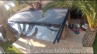 Toldo Veranda Giotto de Bat instalado sobre estructura de hierro acristalada motor Somfy y Soltis92 [upl. by Ailuy]