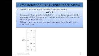 Information Coding Theory Part 15  Parity Check Matrix 74 Hamming Example Err Detect by PCM [upl. by Solram]