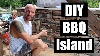 How to Build a Outdoor BBQ Island with Stone Veneer  DIY Outdoor Kitchen [upl. by Llebiram425]