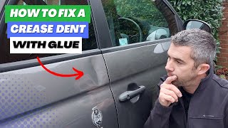 How To Fix A Crease Dent With Glue  Paintless Dent Removal [upl. by Nnylyaj]