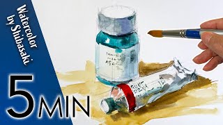 Eng sub Still Life Painting for beginners  5 min Easy Watercolor  Tubes and Bottles [upl. by Nuahsyd]