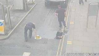 CCTV Drivers crash into automated bollards in Manchester city centre [upl. by Giraud559]