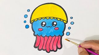 How to Draw cute jellyfish drawing coloring for kids amp toodlers [upl. by Ainegue485]