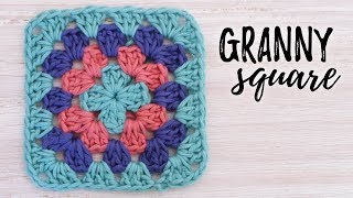 Cómo tejer GRANNY SQUARE básico a crochet  tutorial PASO A PASO  Ahuyama Crochet [upl. by Ahsiruam]