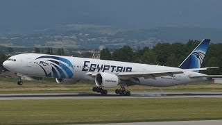 FullHD EgyptAir Boeing 777300ER landing taxi and takeoff at GenevaGVALSGG [upl. by Edina358]