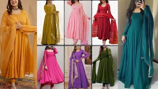 Most Attractive Full Sleeves Plain Anarkali Suit Designs For Girls  Plain Anarkali Dress Design [upl. by Einahets]